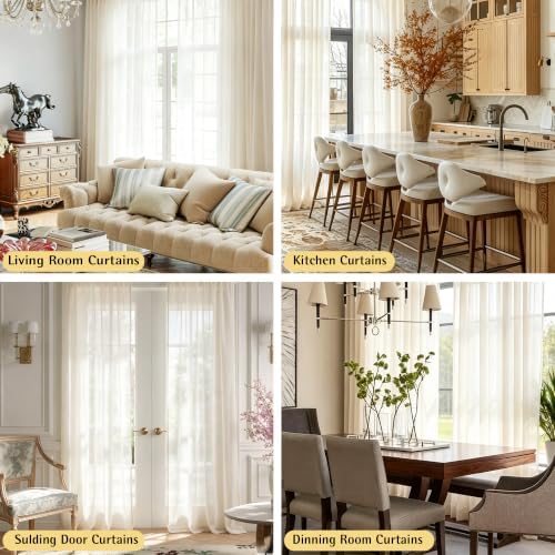 Flax Linen White Sheer Curtains for Living Room Bedroom Natural