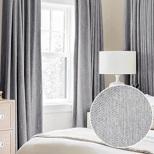 Linen Textured Grey Blackout Curtains for Bedroom Window Panels 52x63