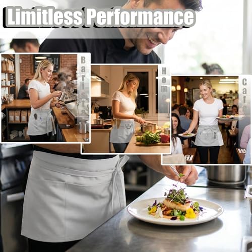 TOSHE Waist Apron 3 Pockets Waterdrop Resistant Cotton