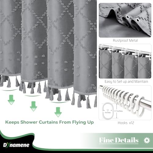 Dynamene Boho Farmhouse Fabric Shower Curtain Tufted Geometric 72x72