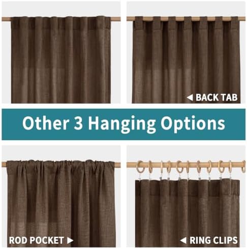 BGment 96 Inches Long Brown Linen Curtains for Living Room 2 Panels