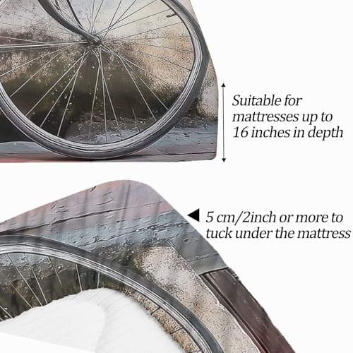 Fitted Sheet 3 Pieces Twin XL Size Retro Street Photography Bicycle