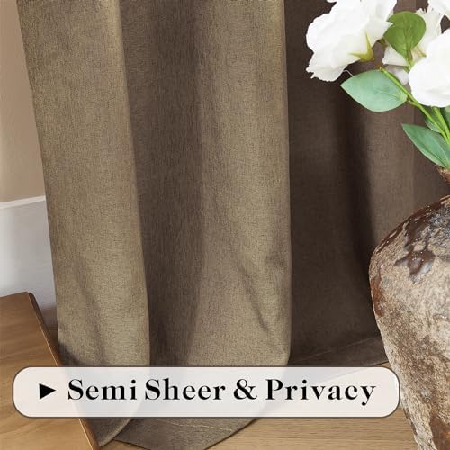 DONREN Linen Blend Back Tab Curtains Semi Sheer 50 x 120 Inch Brown