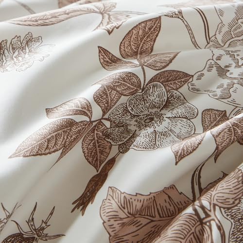 YuHeGuoJi Taupe Floral Duvet Cover Queen 100% Egyptian Cotton 3 Pcs
