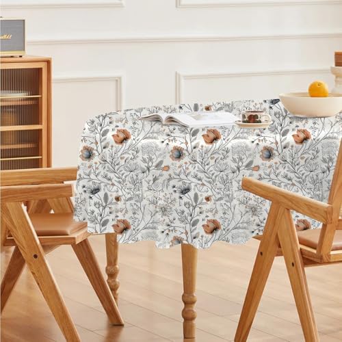 Vintage Floral Print Oval Table Cloth, Waterproof Duty Vinyl Plaid