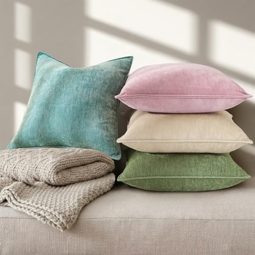 decorUhome Chenille Teal Velvet Throw Pillow Covers 22x22 Set of 2