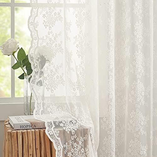 YJ YANJUN Vintage Lace Curtains 108 inches Long 2 Panels Set French