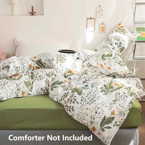 Floral Duvet Cover King Size - Blue Green Yellow White Flower Leaf