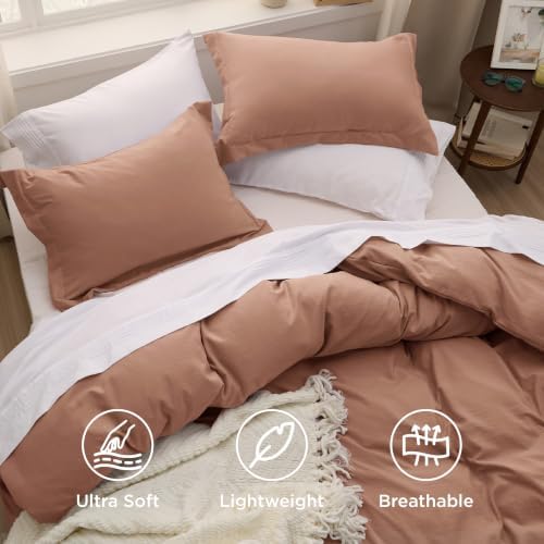 Bedsure Prewashed Duvet Cover King, Cotton-Like Bedding Set, Mocha