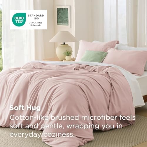 Bedsure Cal King Duvet Cover, Double Brushed Bedding Set, Rose Pink