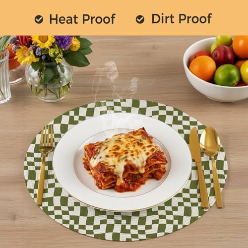 Neutral Grid Round Braided Placemats Set of Set of 8 Heat Resistance