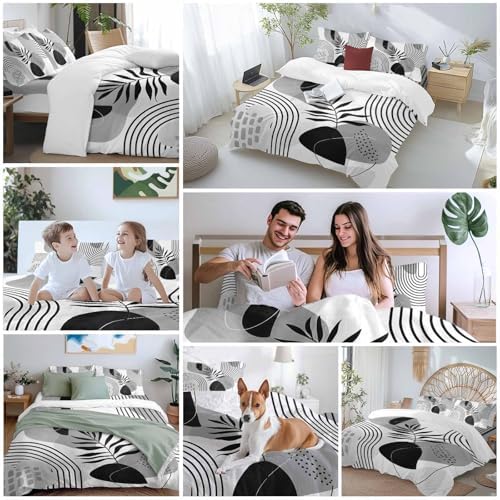 Grey Boho Geometric Duvet Cover Set, Vintage Ethnic Abstract Lines