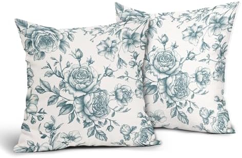 Teal and White Floral Throw Pillow Covers Turquoise Blue Cushion Case