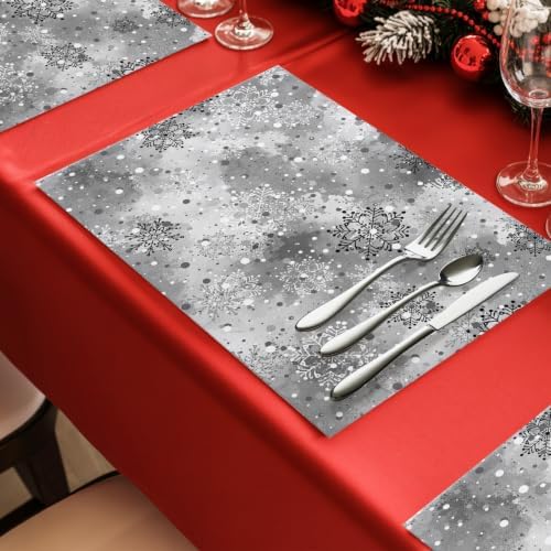 Grey Christmas Placemats Set of 8, Cotton Linen Fabric Place Mats