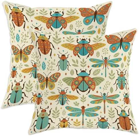 Butterfly Throw Pillow Covers Set of 2, Nature Fanciful Beetle