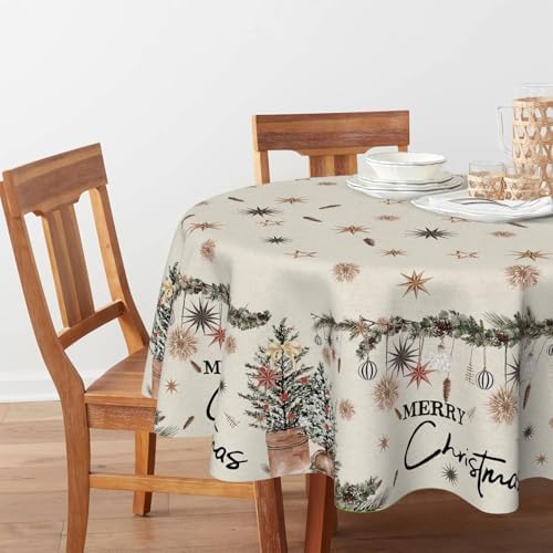 Horaldaily Christmas Tablecloth 90 x 90 Inch Round Christmas Trees
