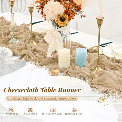 Pesonlook 12 Pack Light Brown Cheesecloth Table Runner Long, 21.5×120