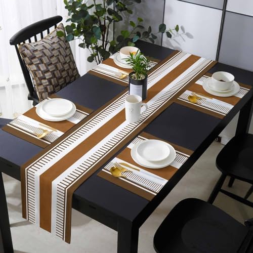 Brown Stripes Table Mats Set of 6 With Table Runner 90 Inches