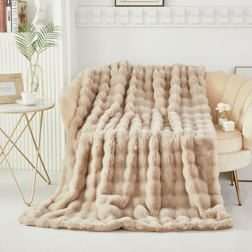 PERFEMET Faux Fur Plush Throw Blanket, 50x60 Inches, Camel