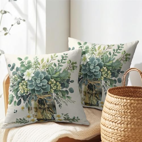 Spring Eucalyptus Leaves Throw Pillow Covers 22X22 Inches Set of 2