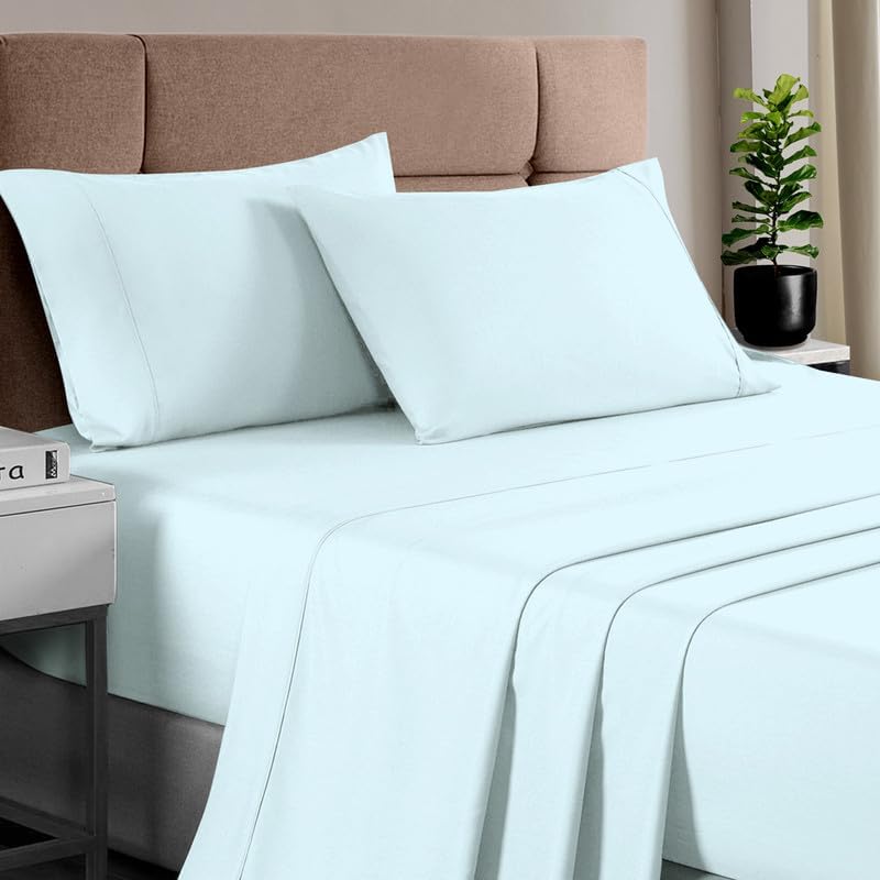 Pizuna 100% Cotton Sheets Set Twin 400 Thread Count Baby Blue