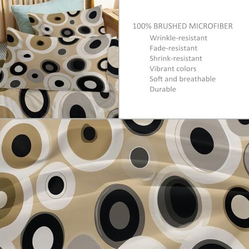 Retro Geometric Circles Duvet Cover Set King 3 Pieces Beige Bedding