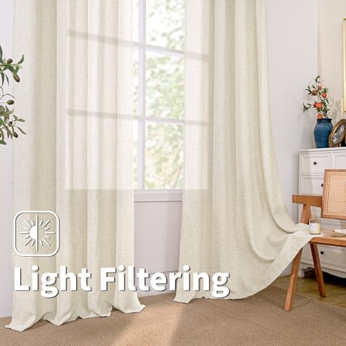 BGment Linen Curtains 108 Inch Long for Living Room, Natural 2 Panels