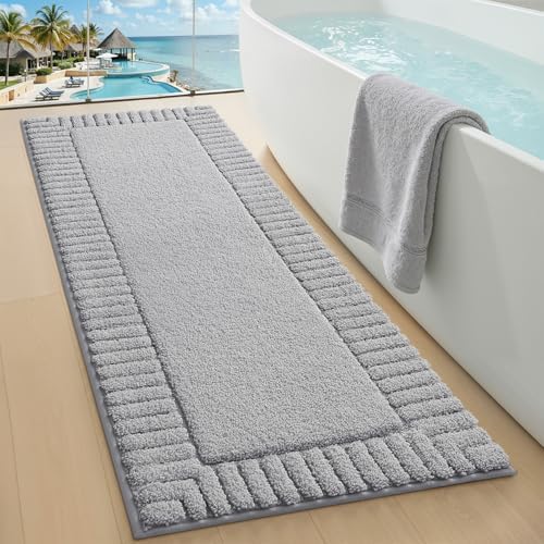LUMI Soft Bathroom Rugs Absorbent, Non Slip Bath Mat 24x60, Light Grey