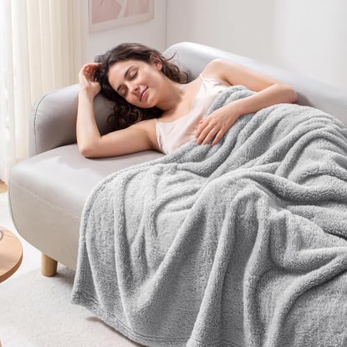 Exclusivo Mezcla Soft Plush Fleece King Size Bed Blanket, Light Grey