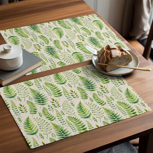 Placemats Set of 8, Spring Leavse Woven Placemat, Linen Place Mats for