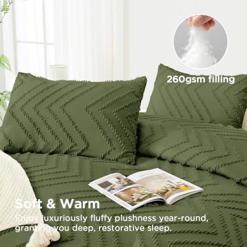 Andency Dark Olive Green Twin Comforter Set, 2 Pieces Boho Bedding Set