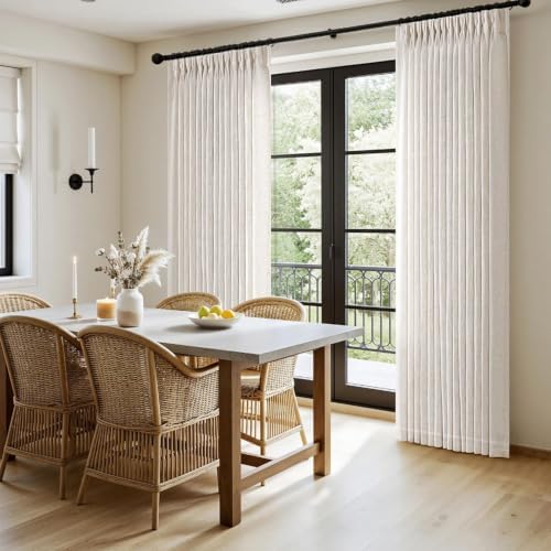 Linen Blend Pinch Pleat Light Filtering Curtains, Semi Sheer Textured