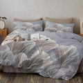 Duvet Cover Set Queen, Abstract Lines of Leaves Minimalist Plant Soft