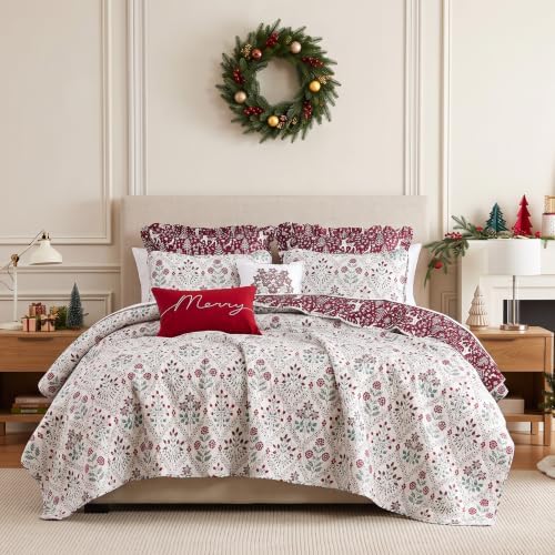 Reversible Christmas Quilt Queen Size/Full Size 7 Piece Set Holiday