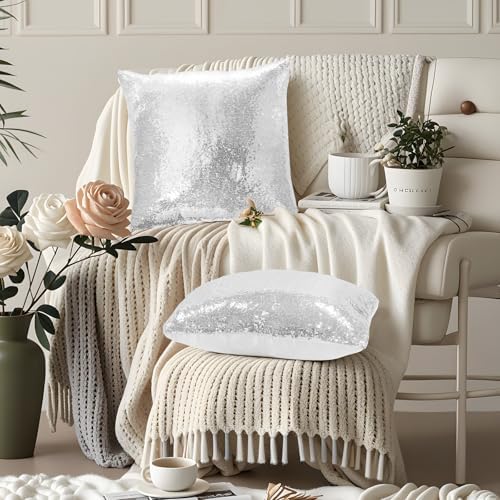 Eternal Beauty Set of 2 Sequin Pillow Cover Decorative Silver Pillow