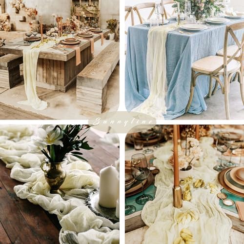 12 Pcs Beige Cheesecloth Table Runner 10FT Runner for Tables Boho