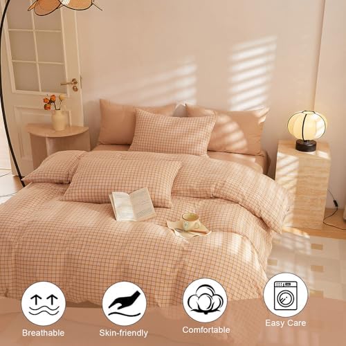 VClife Washed Cotton Linen Like Duvet Cover Set, Twin Comforter Cover