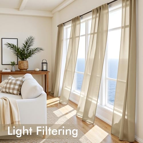 MIULEE Beige Sheer Curtains 63 Inches Long 4 Panels 42 x 63 Inches