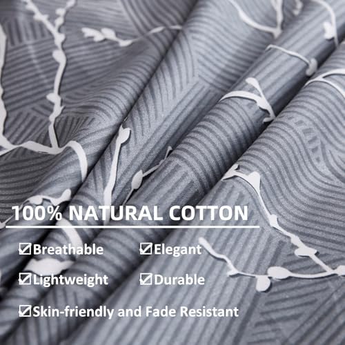 OAITE Queen Duvet Cover Set 3pcs 100% Cotton Grey Branch