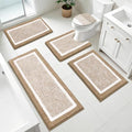 Pauwer Bathroom Rugs Set 5 Piece, Non Slip Microfiber Bath Mat, Khaki