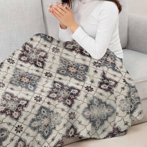 Flannel Fleece Blanket 60" x 80", Classic Boho Microfiber Cozy Soft