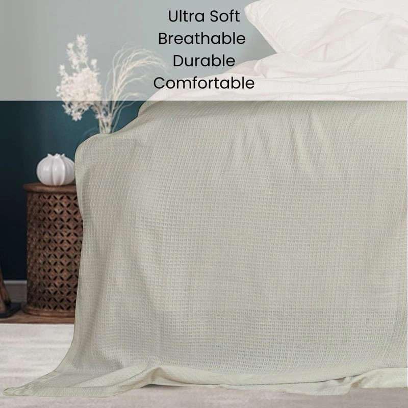 Queen Size Cotton Waffle Weave Blanket – Lightweight, All-Season Soft
