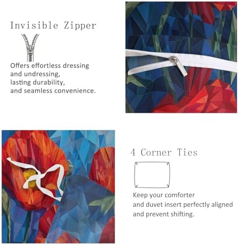 Queen Duvet Cover Set Cubism Geometry Floral Bedding with Reversible