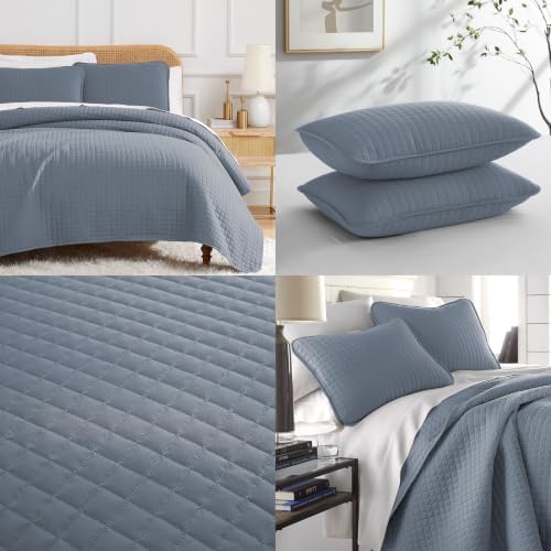 Oversized Twin Quilt Set with 1 Quilted Pillow Sham, Slate Blue Quilts