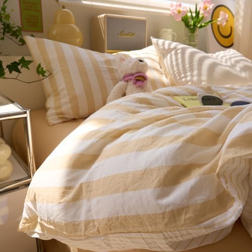 LifeTB Vintage Striped Duvet Cover Set King Size, 3 Pieces Blush Beige