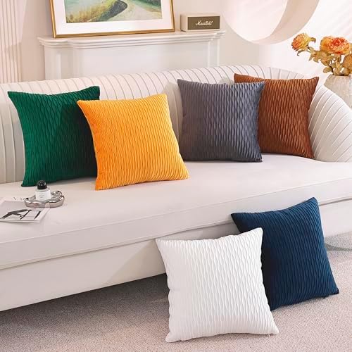 TAOSON Pack of 2,Navy Blue Velvet Throw Pillow Covers,Original Striped
