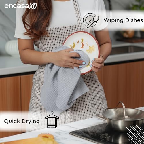 Encasa XO Cotton Waffle Kitchen Dish Towels Set of 4, Grey