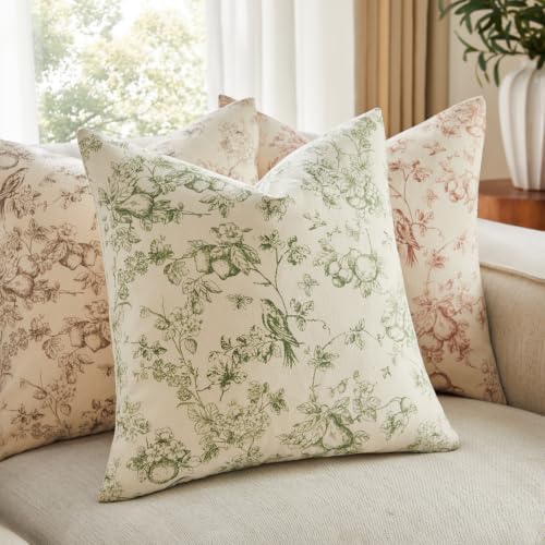 Fall Floral Bird Printing Pillow Covers 18”x18”, 2 Pack, Rust
