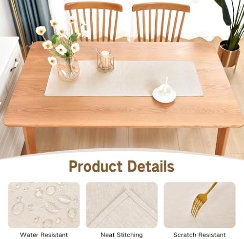 Faux Linen Small Table Runner Water Resistant 13 x 36 in, Neutral