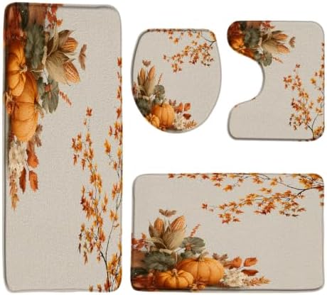 Fall Pumpkin Maple Bathroom Rugs Sets 4 Pcs